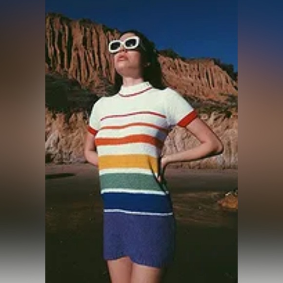 UNIF Rainbow Colorful Striped Knit Dress - Picture 1 of 16